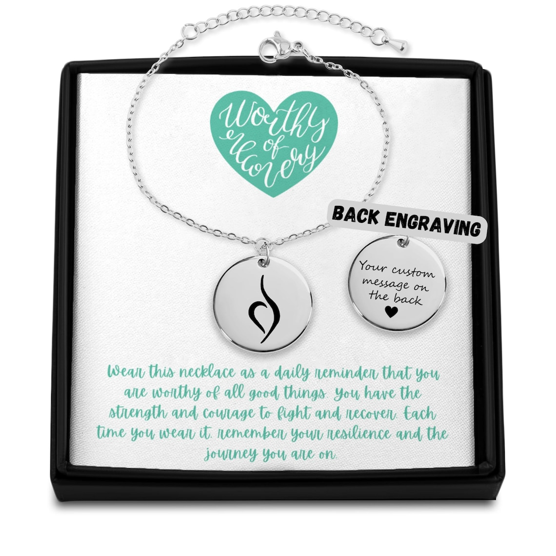 Eating Disorder Recovery Bracelet - Gifts for Eating Disorder Recovery - NEDA Symbol Pendant Jewelry Awareness - Custom Engraving - Anorexia