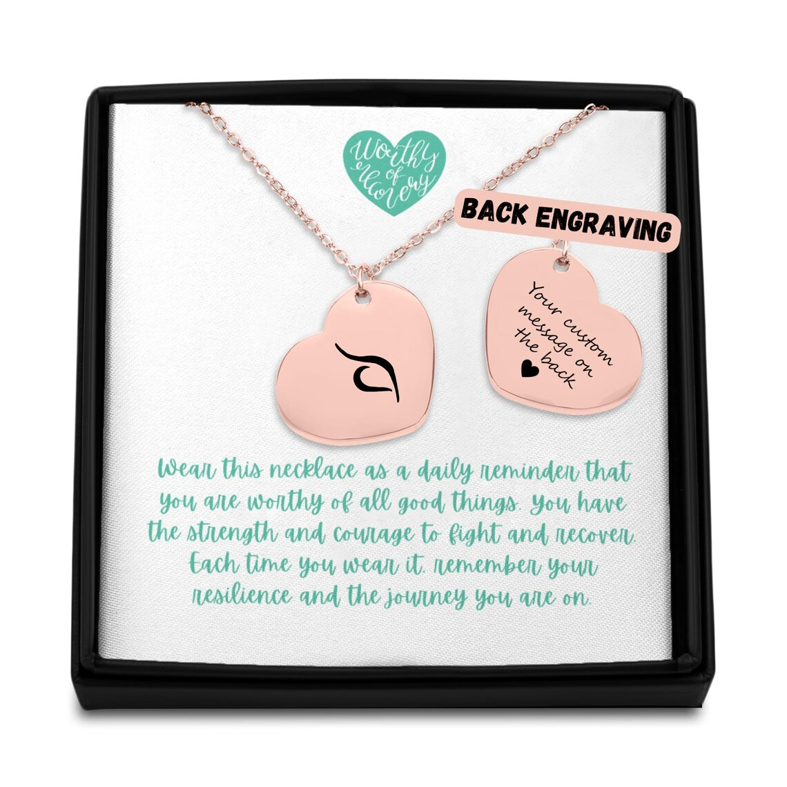 Eating Disorder Recovery Heart Necklace - Gifts for Eating Disorder Recovery - NEDA Symbol Pendant Jewelry Awareness - Custom Engraving