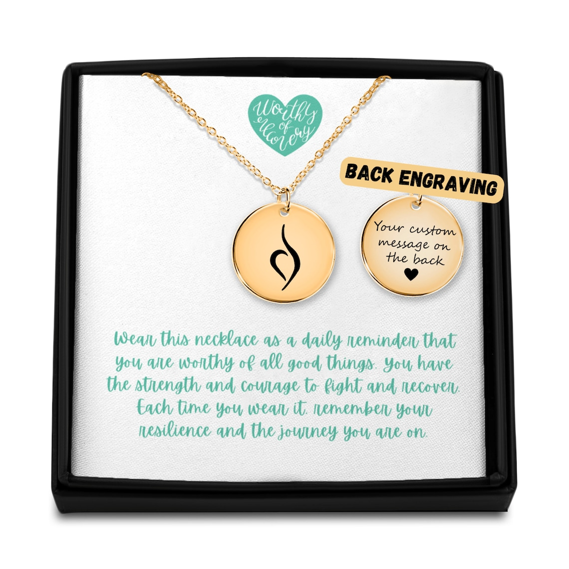 Eating Disorder Recovery necklace - Gifts for Eating Disorder Recovery - NEDA Symbol Pendant Jewelry Awareness - Custom Engraving - Anorexia